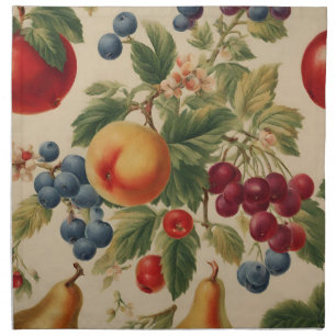 French Peach, Cherries, Blueberries, Pears, Apples Cloth Napkin