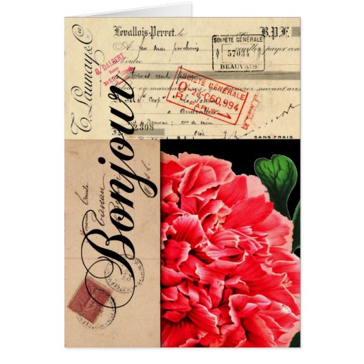 French Peony Bonjour Card (Front)