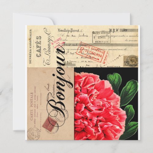 French Peony Bonjour Invitation or Card