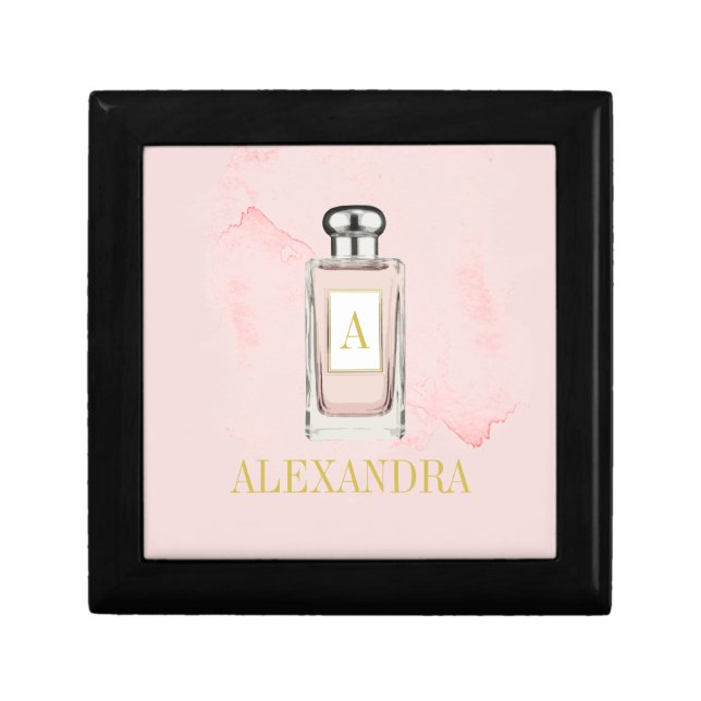 French Perfume Bottle Pink Chic Monogram Personal Gift Box (Front)