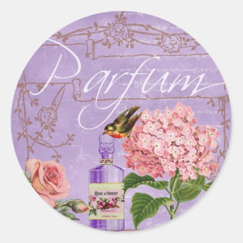 French Perfume Parfum Collage Classic Round Sticker