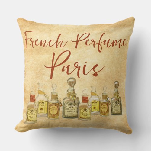 French Perfume Vintage Bottles  Throw Pillow