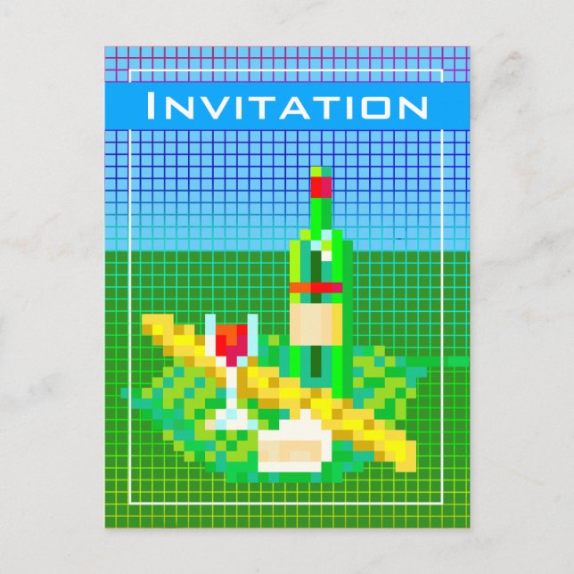 French picnic pixel art 8-bit colorful funny postcard (Front)