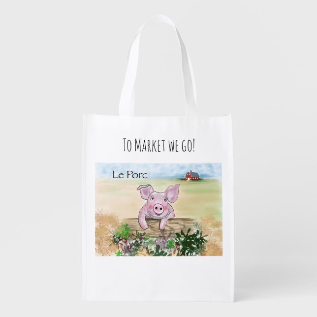 French Piggy Reusable Grocery Bag (Front)