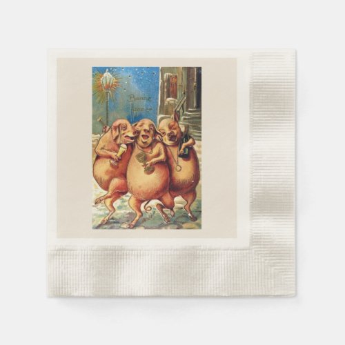 French Pigs Celebrate the New Year Vintage Napkins