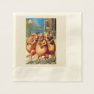 French Pigs Celebrate the New Year Vintage Napkins