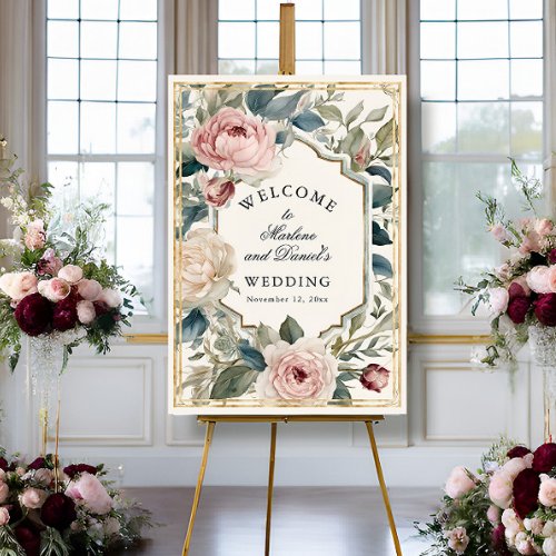 French Pink and Gold Floral Peony Elegant Wedding Poster