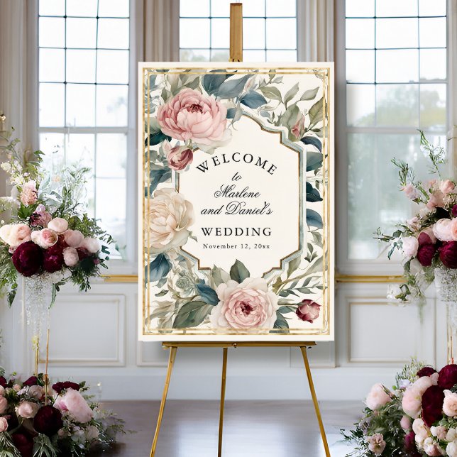 French Pink and Gold Floral Peony Elegant Wedding Poster (Creator Uploaded)