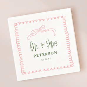 French Pink and Green Mr & Mrs Wedding Monogram Napkins
