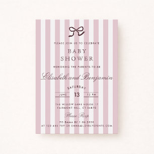 French Pink Bow & Stripes Baby Shower Invitation
