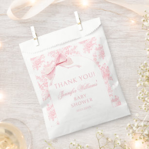 French Pink Bow Toile Floral Baby Girl Shower Favor Bag