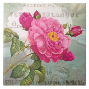 French Pink Flower Ceramic Tile