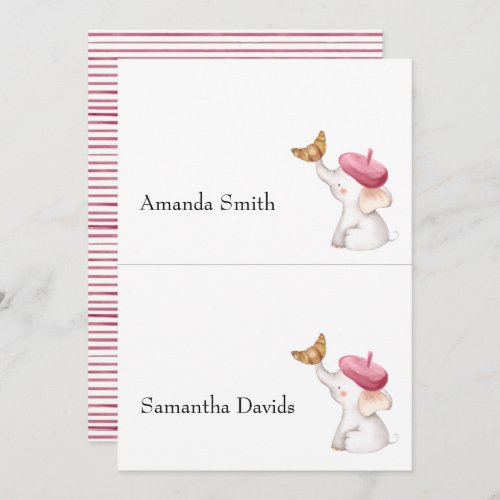 French Pink Girl Baby Shower Place Card