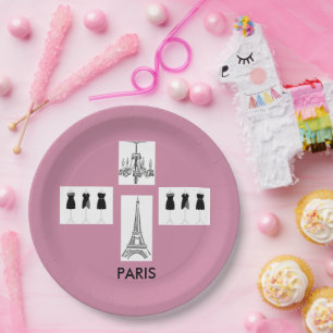 French Pink Paris Theme Party Paper Plates