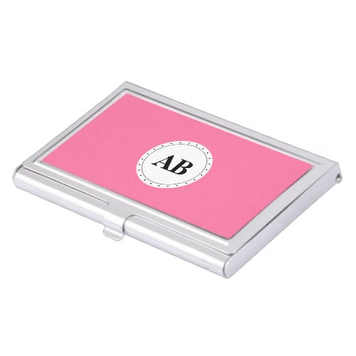 French pink solid color with monogram business card case