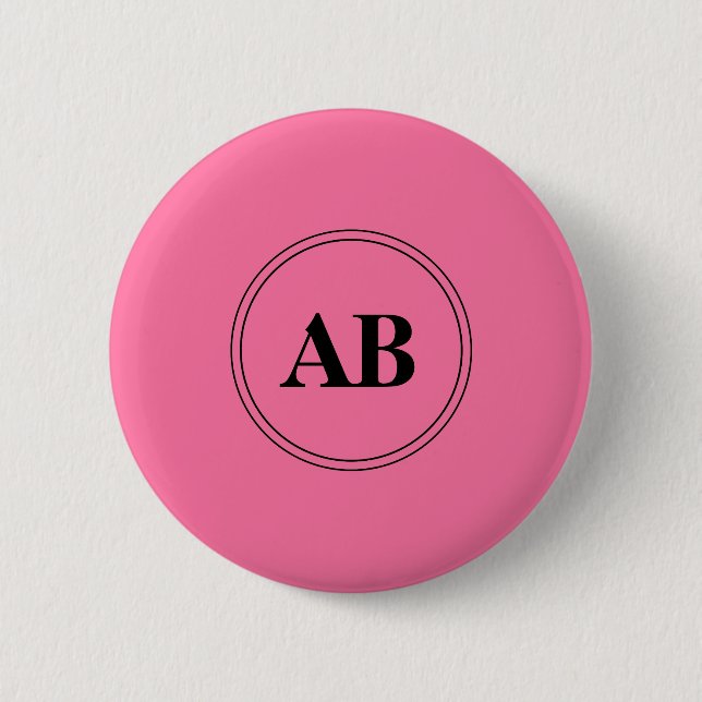 French pink solid color with monogram pinback button (Front)