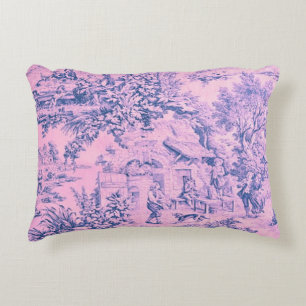 French Pink Toile Chinoiserie Rustic Rococo Style Accent Pillow
