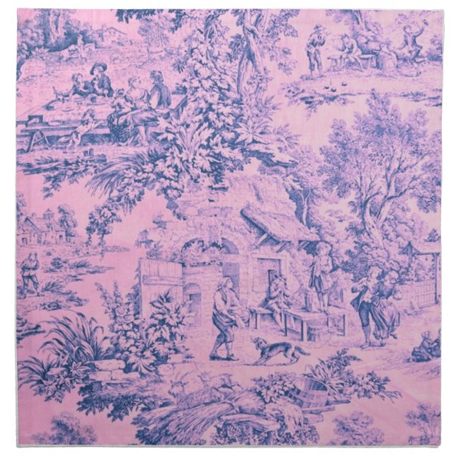 French Pink Toile Chinoiserie Rustic Rococo Style Cloth Napkin (Front)