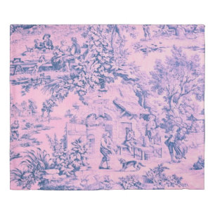 French Pink Toile Chinoiserie Rustic Rococo Style Duvet Cover