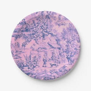 French Pink Toile Chinoiserie Rustic Rococo Style Paper Plates