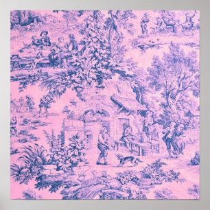 French Pink Toile Chinoiserie Rustic Rococo Style Poster