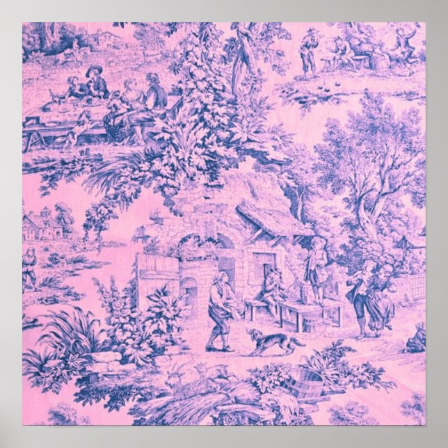 French Pink Toile Chinoiserie Rustic Rococo Style Poster (Front)