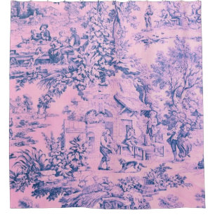 French Pink Toile Chinoiserie Rustic Rococo Style Shower Curtain