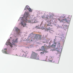 French Pink Toile de Jouy Chinoiserie Decoupage Wrapping Paper
