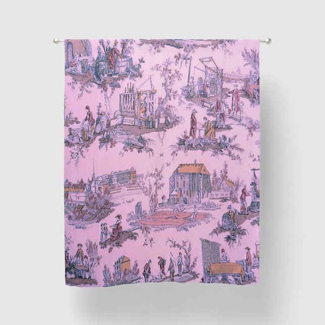 French Pink Toile de Jouy Chinoiserie Style Rustic Blackout Curtains (Front)