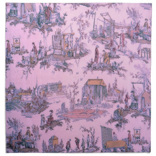 French Pink Toile de Jouy Chinoiserie Style Rustic Cloth Napkin