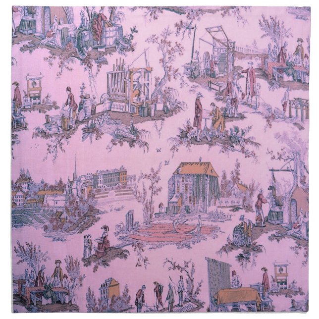 French Pink Toile de Jouy Chinoiserie Style Rustic Cloth Napkin (Front)