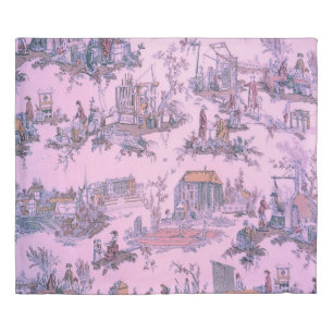 French Pink Toile de Jouy Chinoiserie Style Rustic Duvet Cover