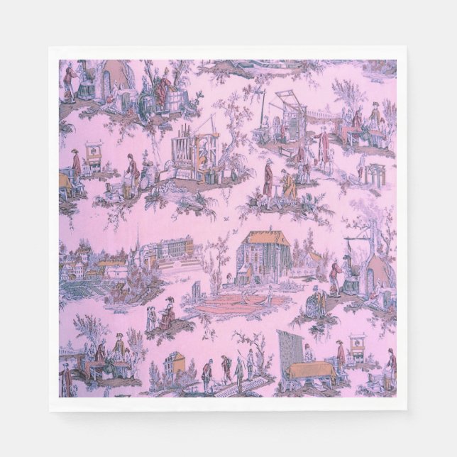 French Pink Toile de Jouy Chinoiserie Style Rustic Napkins (Front)