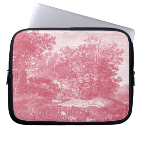French Pink Toile de Jouy Shabby Counry Landscape Laptop Sleeve