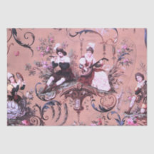 French Pink Toile Victorian Style Floral Decoupage