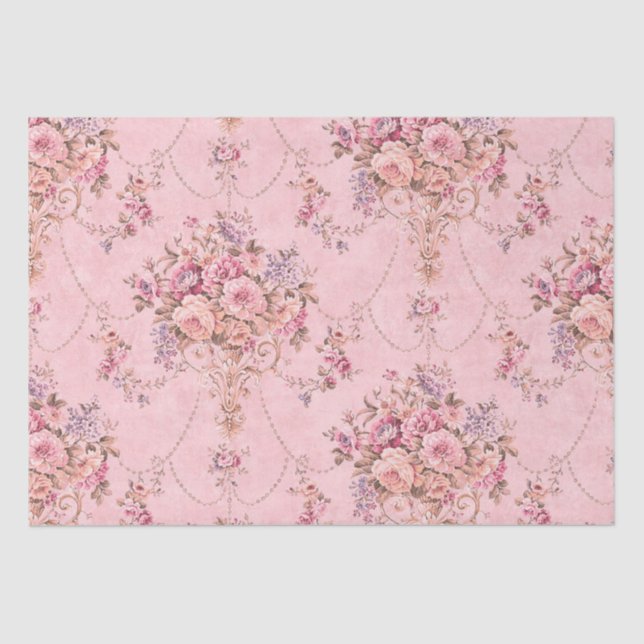 French Pink Victorian Style Floral Decoupage  Tissue Paper (Front)