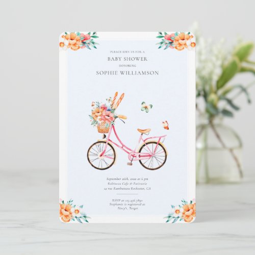 French Pink Vintage Bicycle Baby Shower  Invitatio Invitation
