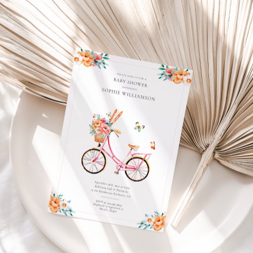 French Pink Vintage Bicycle Baby Shower  Invitatio Invitation