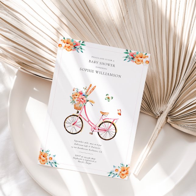 French Pink Vintage Bicycle Baby Shower  Invitatio Invitation (Creator Uploaded)