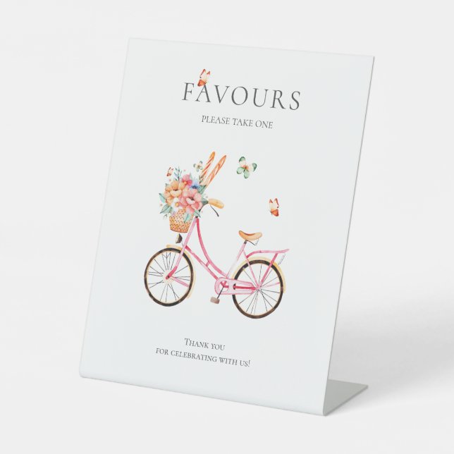 French Pink Vintage Bicycle Favours Pedestal Sign (Front)