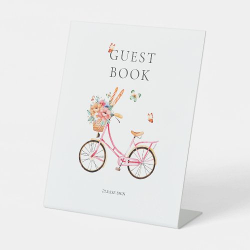 French Pink Vintage Bicycle Guest Book Pedestal Sign