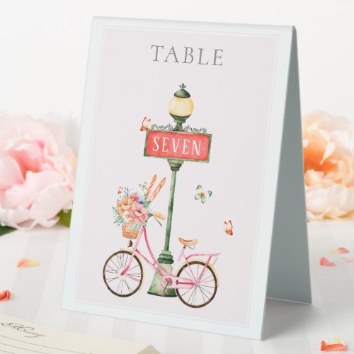 French Pink Vintage Bicycle  Watercolor Table Tent Sign