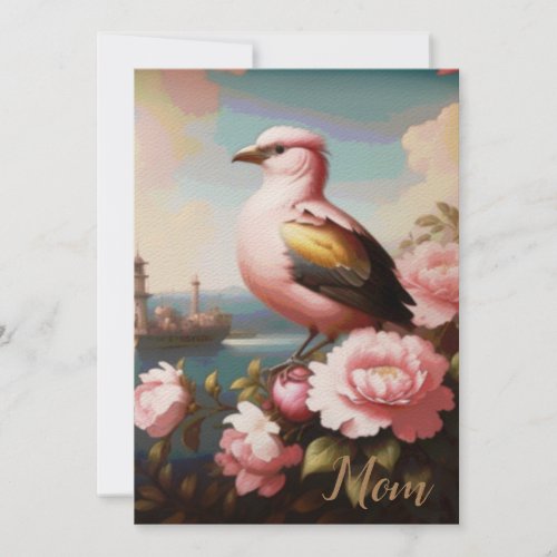 French Pink Watercolor Bird Mothers Day Card