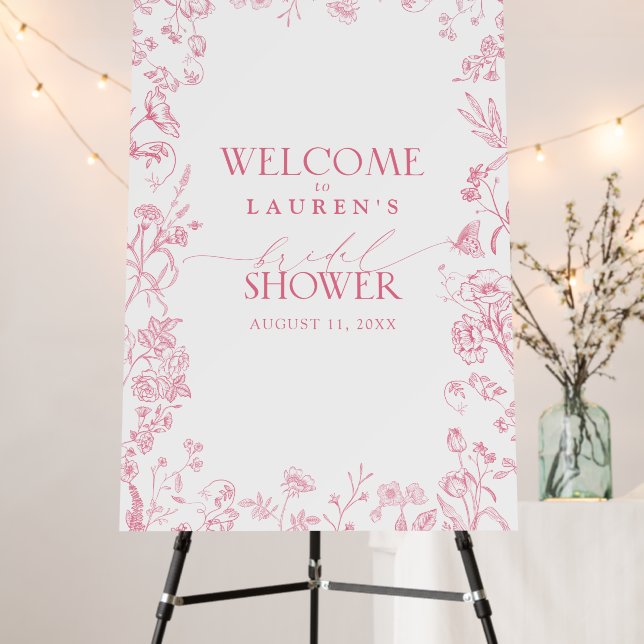 French Pink White Victorian Bridal Shower Welcome Foam Board (In Situ (Stand))