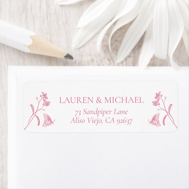 French Pink White Victorian Shower Return Address Label (Insitu)