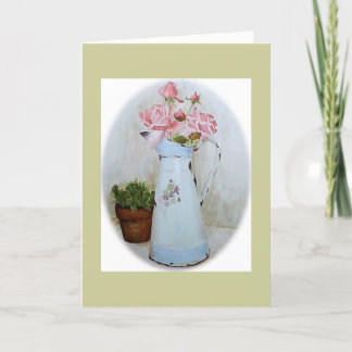 French pitcher and roses letterpress thank you card