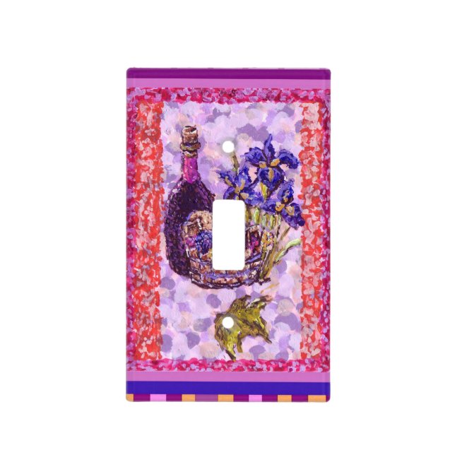 French Pointillism Wine Irises Lightswitch Plate (Front)
