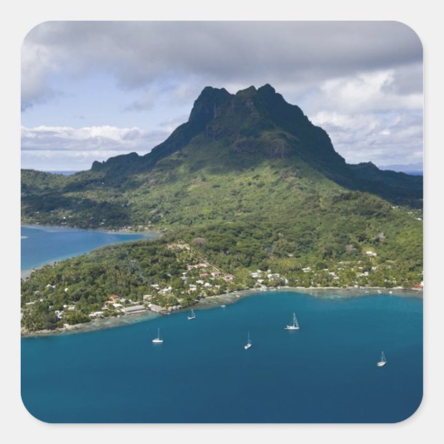 French Polynesia, Bora Bora. Aerial view of Square Sticker (Front)