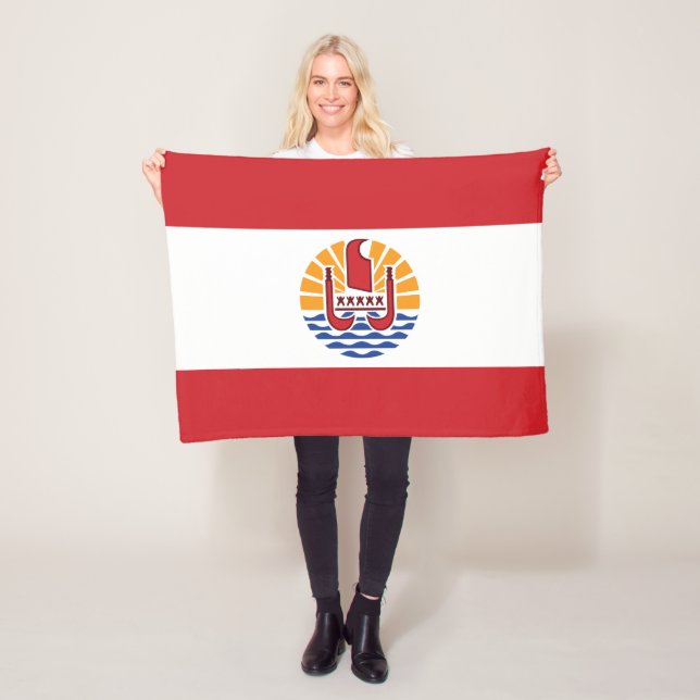 French Polynesia Flag Fleece Blanket (In Situ)
