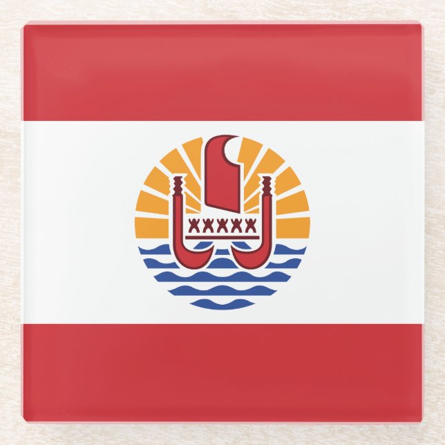 French Polynesia Flag Glass Coaster (Front)